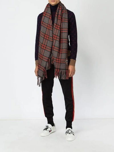 Shop Gucci Check Pattern Scarf In Red