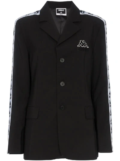 Shop Charm's X Kappa Logo Embroidered Single Breasted Blazer Jacket - Black