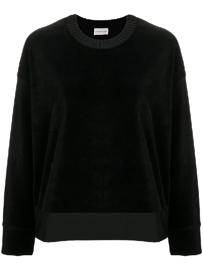 Shop Moncler Velour Side Slit Sweatshirt - Black