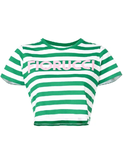 Shop Fiorucci Striped Logo Printed Cropped T In Green