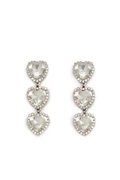 Shop Alessandra Rich Long Crystal Heart Earrings In Clear
