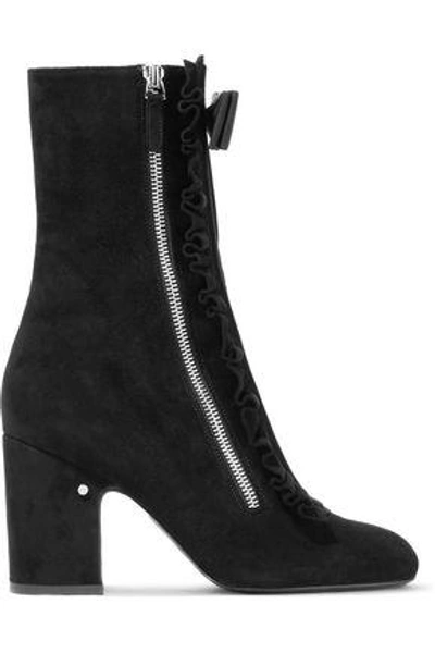 Shop Laurence Dacade Woman Patty Bow-embellished Ruffle-trimmed Suede Ankle Boots Black