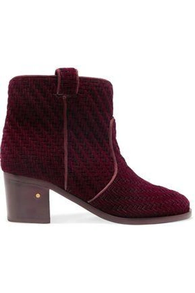 Shop Laurence Dacade Woman Woven Velvet Ankle Boots Merlot