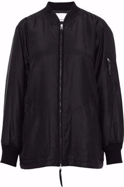 Shop Alexander Wang T Silk And Cotton-blend Bomber Jacket In Black
