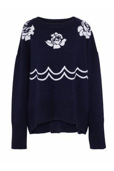 Shop Markus Lupfer Woman Intarsia Merino Wool Sweater Navy