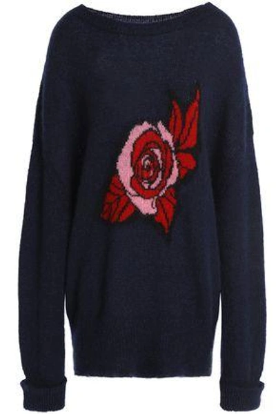 Shop Markus Lupfer Woman Erin Intarsia Mohair-blend Sweater Navy