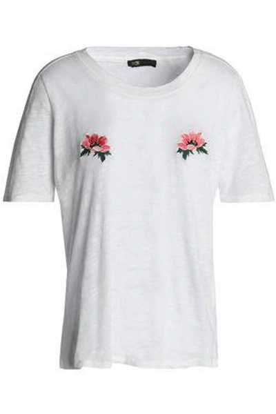 Shop Maje Embroidered Slub Cotton-jersey T-shirt In White