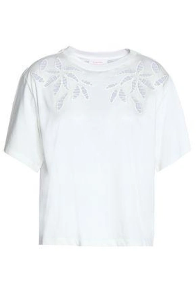 Shop See By Chloé Woman Embroidered Cotton-jersey T-shirt Off-white