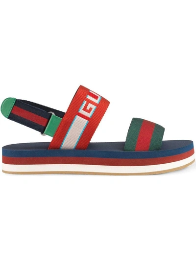 Shop Gucci Stripe Strap Sandal - Multicolour