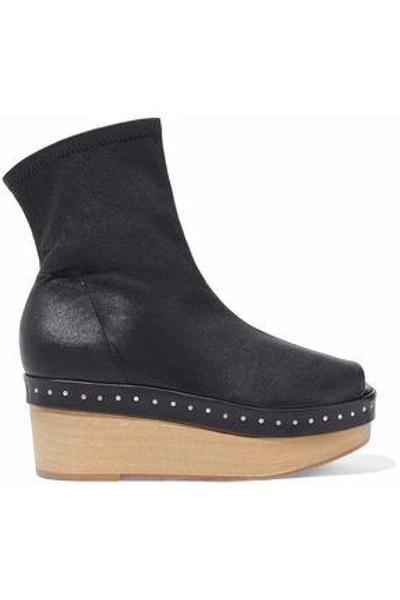 Shop Rick Owens Woman Studded Leather Wedge Ankle Boots Black
