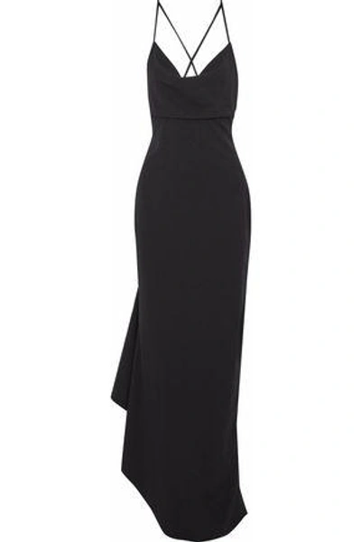 Shop Badgley Mischka Woman Asymmetric Draped Crepe Gown Black