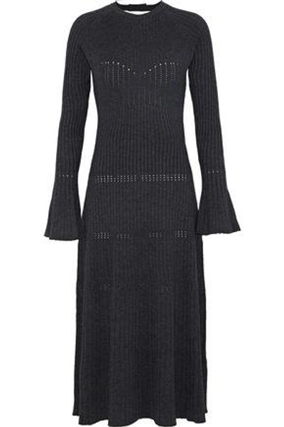Shop Sandro Woman Bliss Open-back Ribbed-knit Midi Dress Dark Gray
