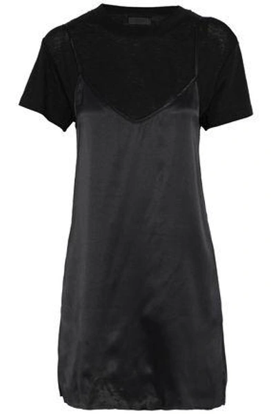 Rta Woman Winona Layered Silk-satin And Cotton-blend Jersey Mini Dress Black In Black