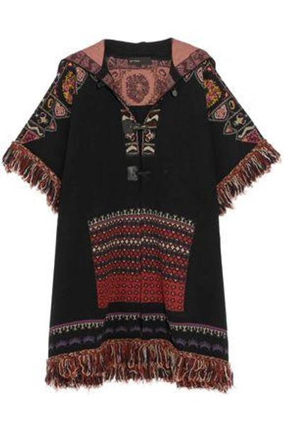 Shop Etro Woman Fringe-trimmed Jacquard Wool-blend Hooded Jacket Black