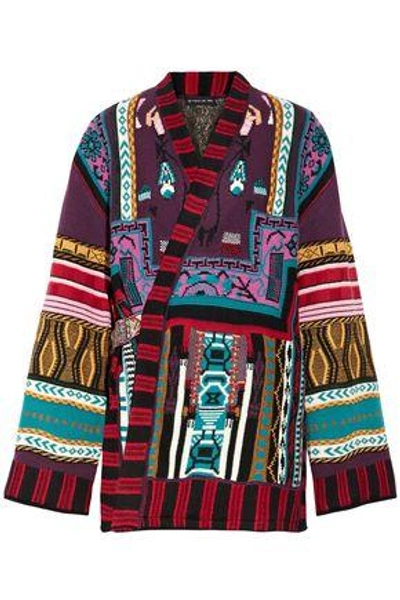 Shop Etro Woman Reversible Intarsia Wool-blend And Jacquard Wrap Jacket Red