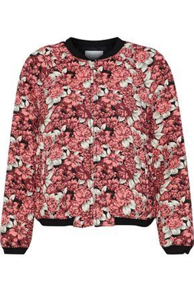 Shop Sandro Woman Evora Floral-jacquard Bomber Jacket Antique Rose