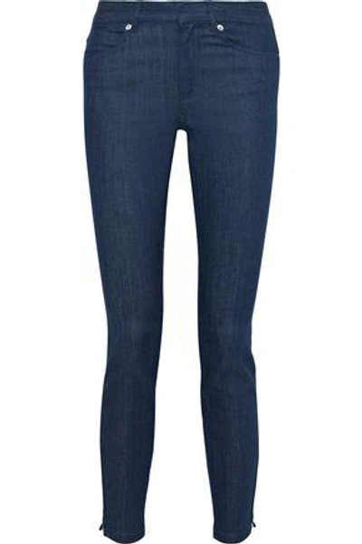 Shop Apc Zip-detailed Mid-rise Skinny Jeans In Blue