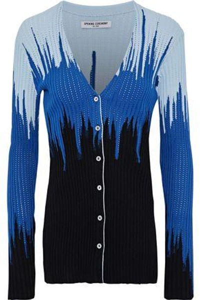 Shop Opening Ceremony Woman Ribbed Intarsia-knit Cardigan Blue
