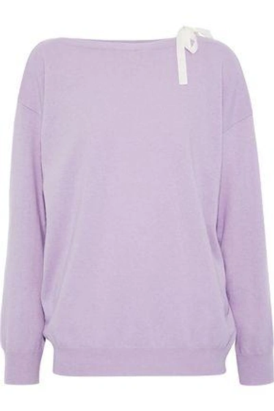 Shop Sandro Woman Peg Bow-embellished Wool And Cashmere-blend Sweater Lavender