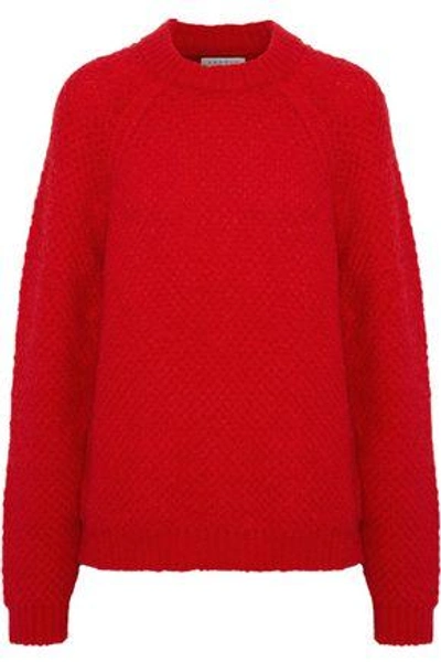 Shop Sandro Woman Judie Brushed Bouclé-knit Mohair-blend Sweater Red