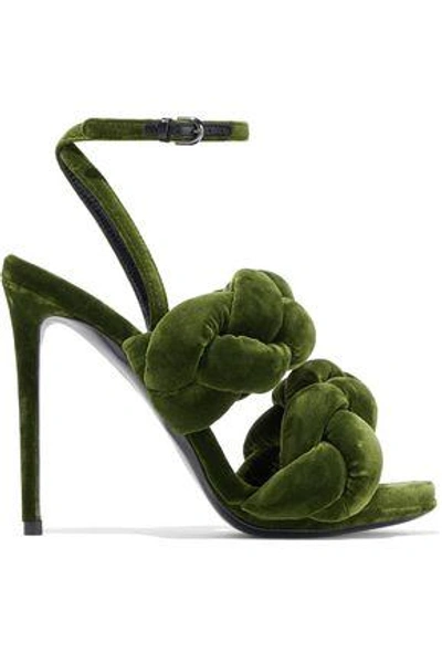 Shop Marco De Vincenzo Woman Braided Velvet Sandals Leaf Green