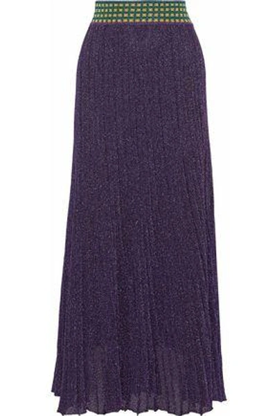 Shop Missoni Woman Pleated Metallic Wool-blend Maxi Skirt Purple
