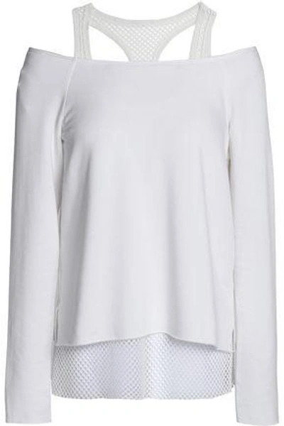 Shop Bailey44 Bailey 44 Woman Cold-shoulder Mesh-trimmed Stretch-modal Fleece Top White