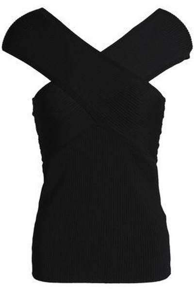 Shop Maje Woman Manhattan Ribbed Stretch-knit Top Black