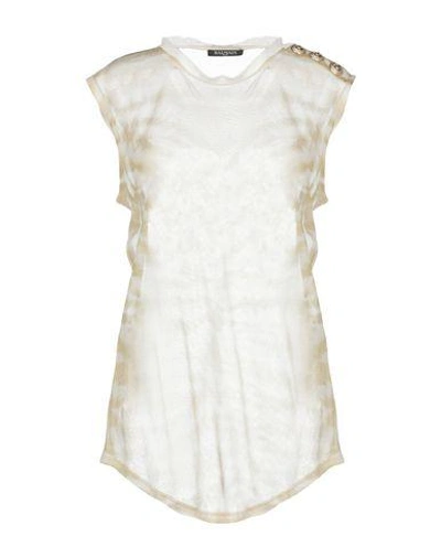 Shop Balmain Silk Top In Beige