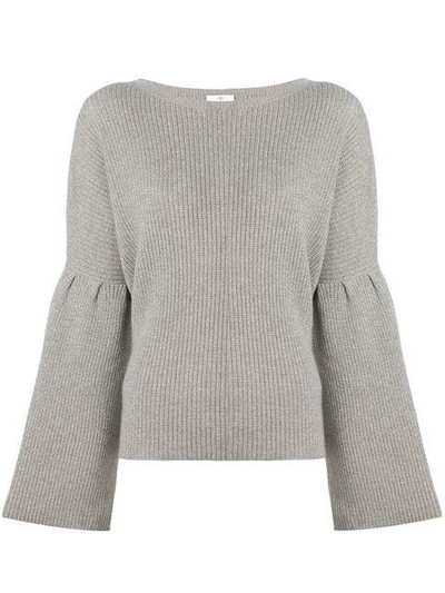 Shop Allude Ribbed Knit Round Neck Sweater In Grey
