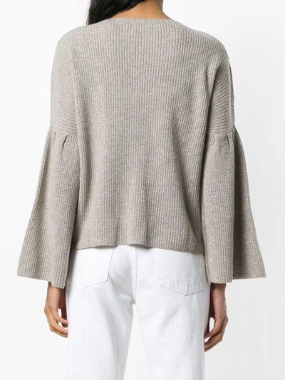 Shop Allude Ribbed Knit Round Neck Sweater In Grey
