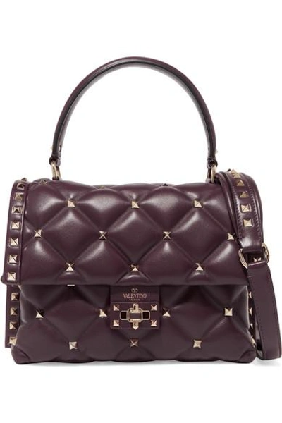 Shop Valentino Garavani Candystud Quilted Leather Shoulder Bag In Plum