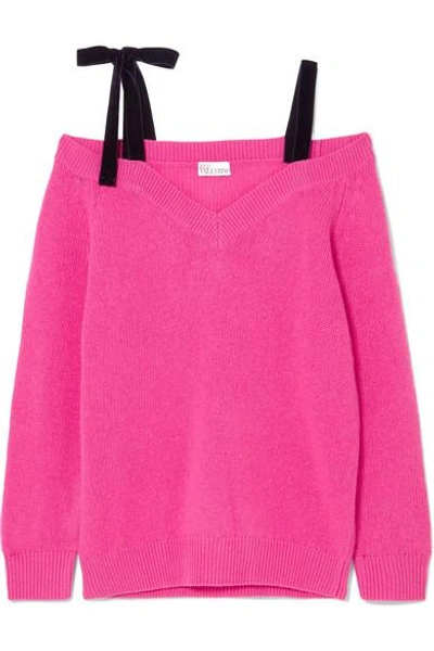 Red Valentino Cold-shoulder Velvet-trimmed Wool Sweater In Pink | ModeSens