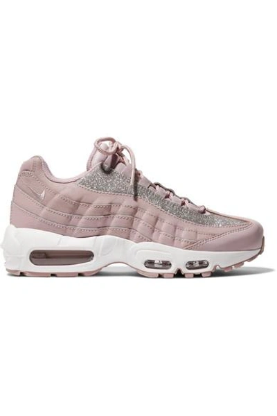 Shop Nike Air Max 95 Glittered Leather And Suede Sneakers In Pastel Pink