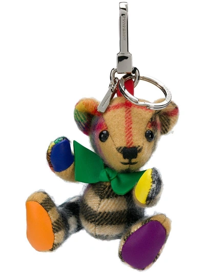 Shop Burberry Thomas Bear Charm In Rainbow Vintage Check Cashmere - Neutrals