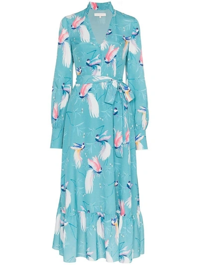Shop Borgo De Nor Bird Printed Belted Long Dress - Blue