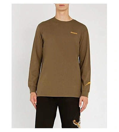 Shop Maharishi Dragon-embroidered Cotton-jersey Top In Olive