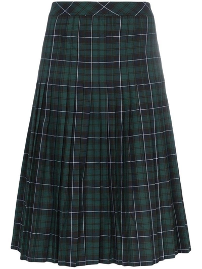 Shop Sandy Liang Uniform Tartan Pleated Cotton Skirt