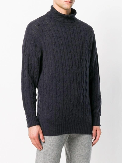 Shop N•peal N.peal Cable Roll Neck Jumper - Blue