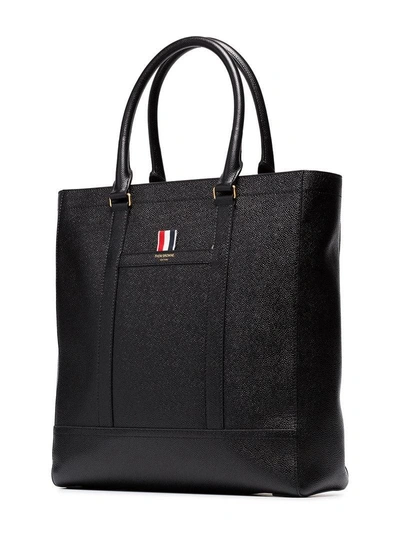 Shop Thom Browne Leather Tote Bag In Black