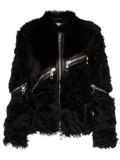 Shop Beau Souci Zipped Shearling Coat In Black