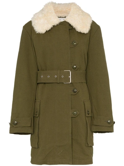 Shop Proenza Schouler Faux Fur Collar Belted Military Coat - Green
