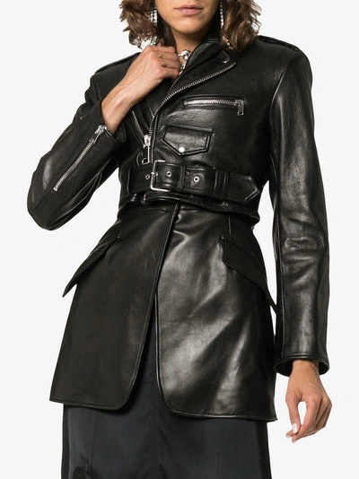 Shop Alexander Mcqueen Leather Biker Jacket - Black