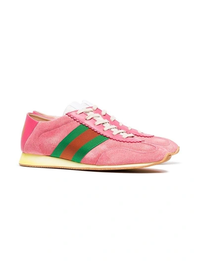 Shop Gucci Suede Stripe Sneakers In Pink & Purple