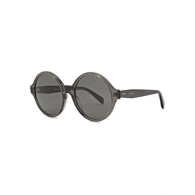 Shop Celine Dark Green Round-frame Sunglasses In Gunmetal