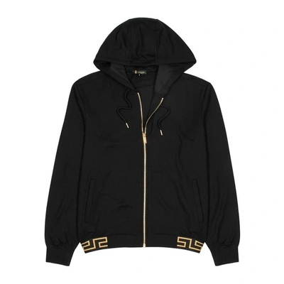 Shop Versace Black Hooded Jersey Sweatshirt