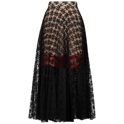 Shop Christopher Kane Black Pleated Lace Midi Skirt