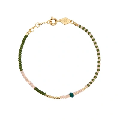 Shop Anni Lu Mess 18ct Gold-plated Beaded Bracelet In Green