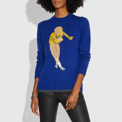 Shop Coach Football Intarsia Sweater In Color<lsn_delimiter>blue