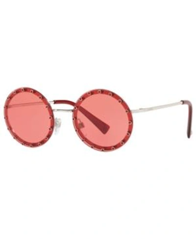 Shop Valentino Sunglasses, Va2010b 52 In Silver / Light Red